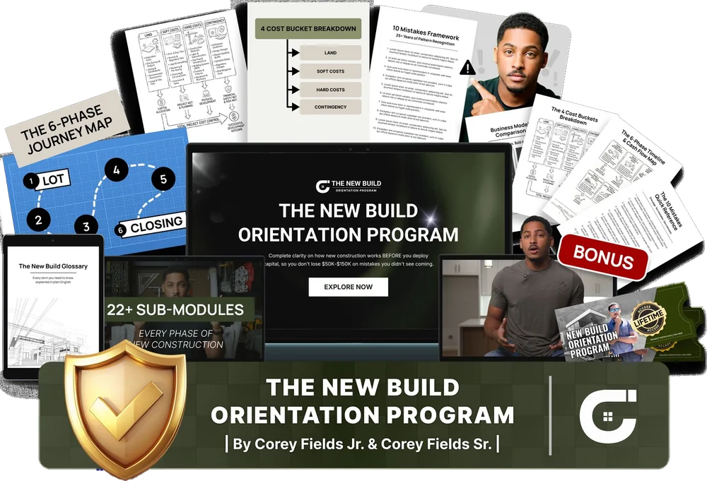 The New Build Orientation Program bundle by Corey Fields Jr. and Corey Fields Sr., with module screens and framework PDFs