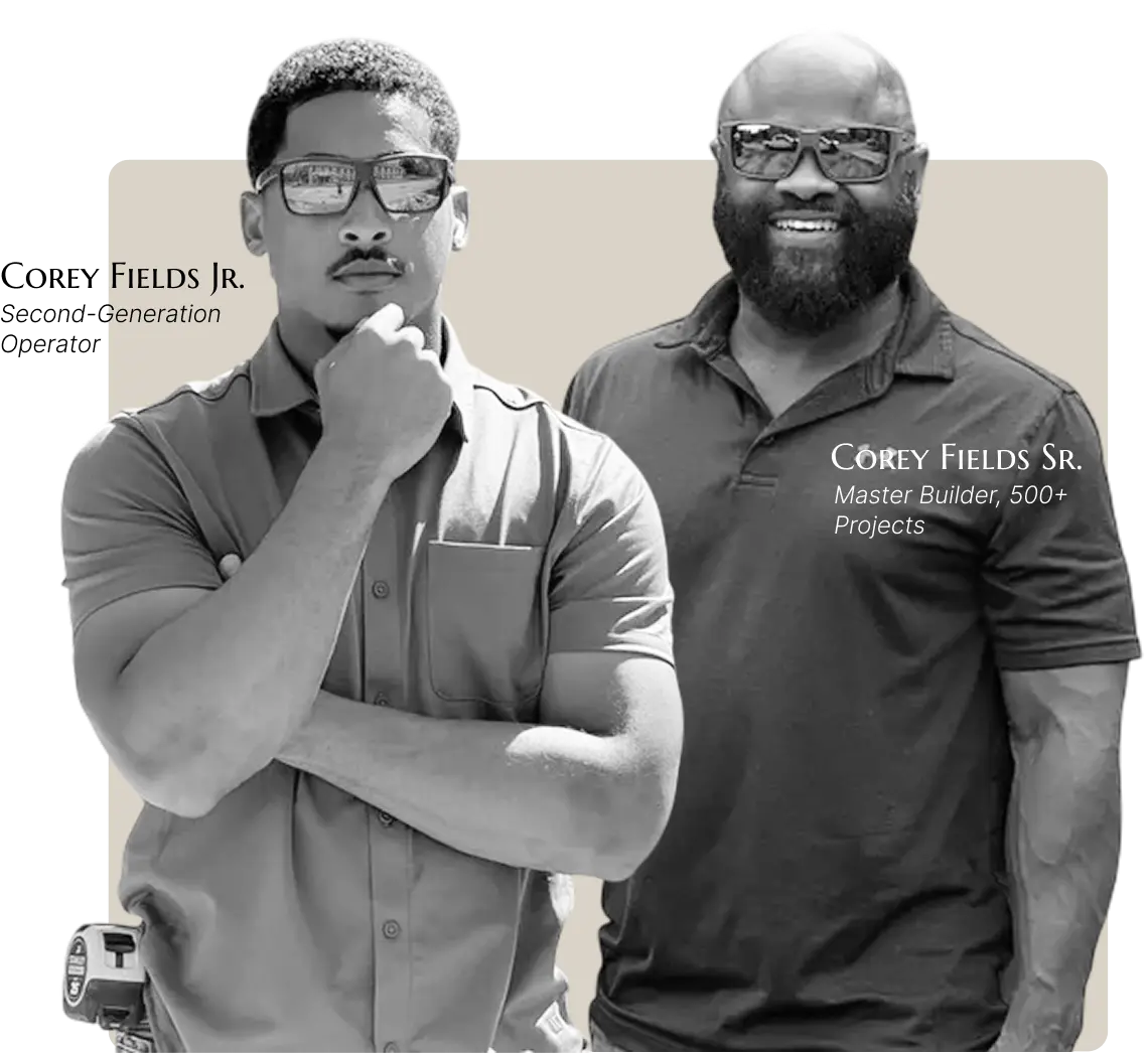 Corey Fields Jr. and Corey Fields Sr. side by side, labeled with their names